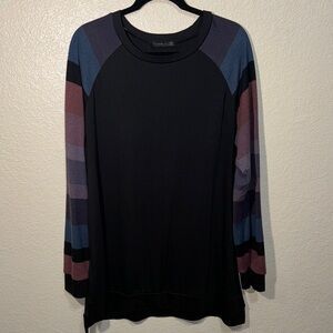 Colorblock Striped Sleeve Black Long Sleeve Top XXL